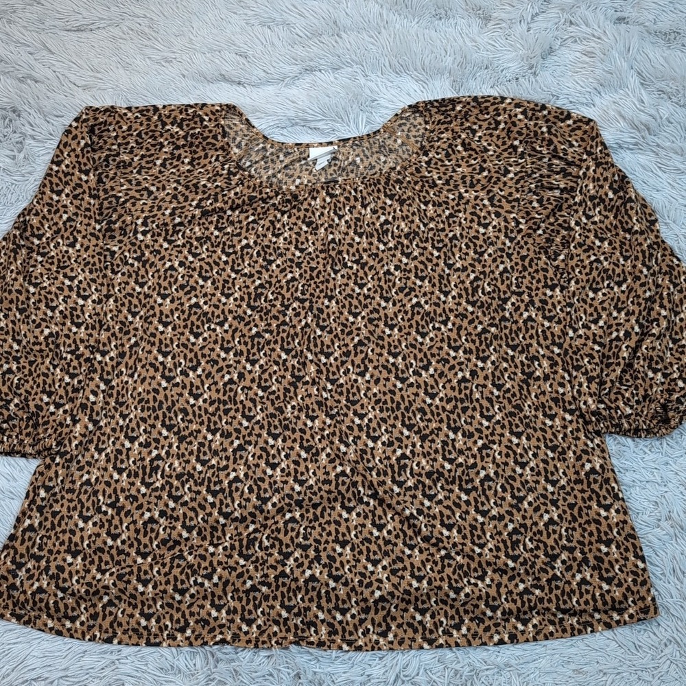 Ava & Viv Shirt Womens 3X Animal Print Top Blouse Career Casual Comfort Preppy